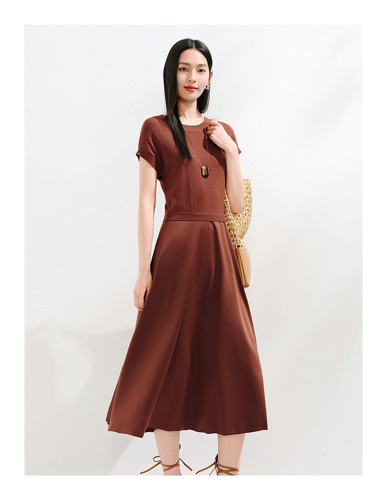 Jiuzi Anna Kou Temperament Old Money Commuting Style Lyocell Splicing Fake Two-Piece Dress for Women 2025 Summer New Style