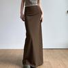 Solid Color High-Slit Low-Waist Knitted Long Skirt - Trendy Slim Fit for Millennials