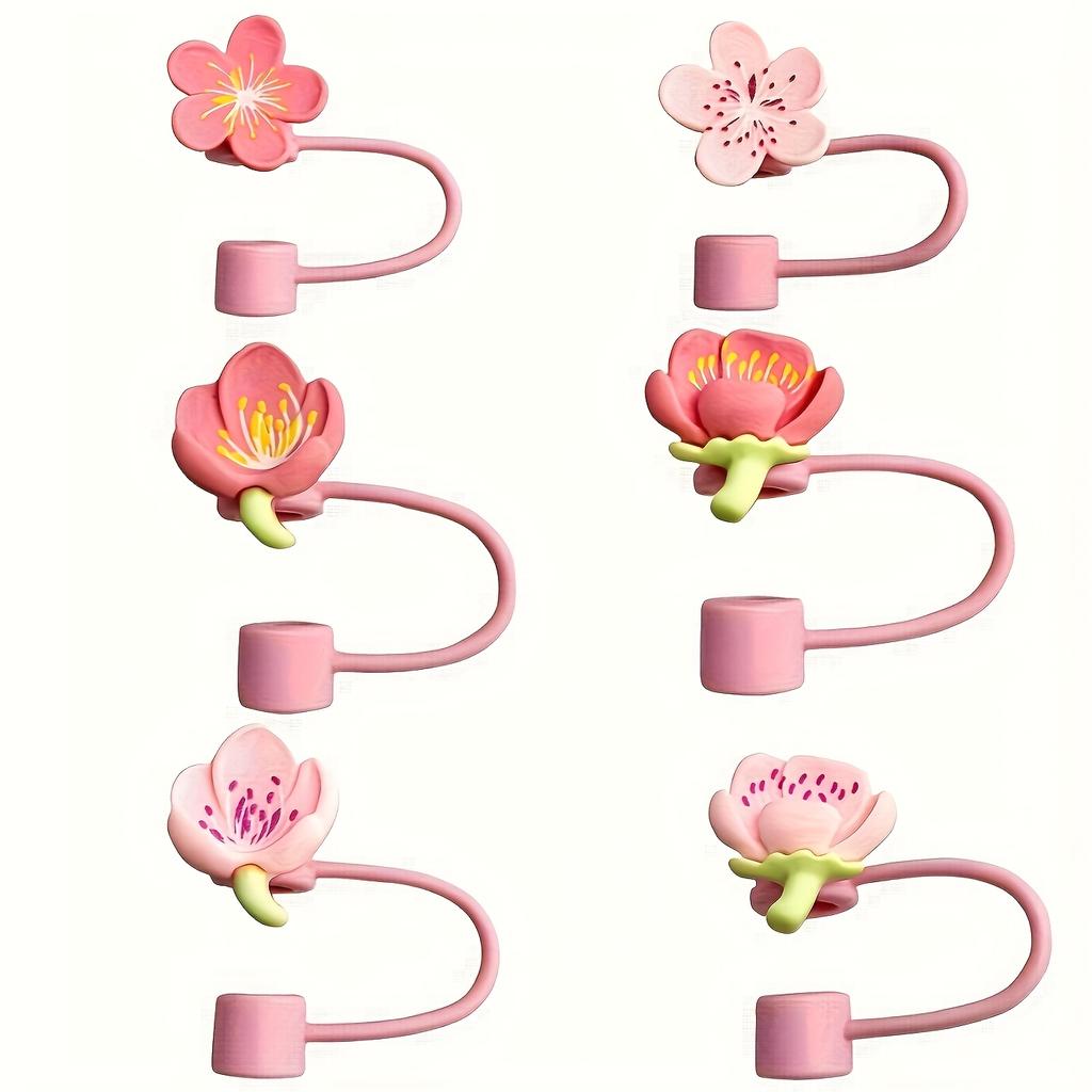 6pcs Sakura Silicone Straw Covers Compatibility Stanley Cup 10mm Drinking Dust Stopper Cap Straw Tips Cover Cup Accessories