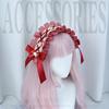 Ручная работа Лолита Бант для волос Ободок Сладкое кружево Лента Аксессуар Красно-коричневый Каваий Мода Шиньон Готов к отправке