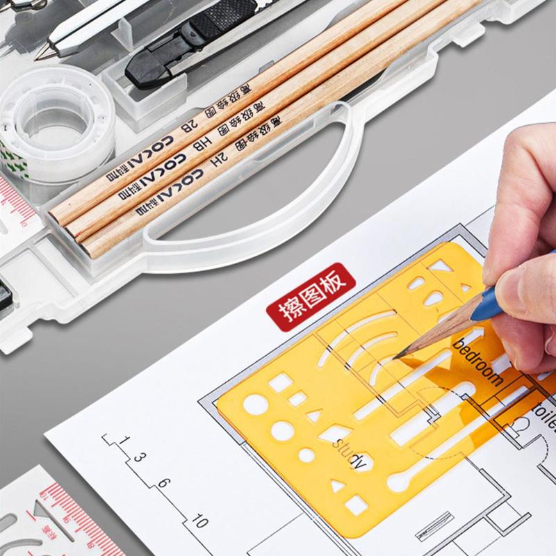 Mechanical Engineering Drafting Drawing Tool Set Industrial Design Toolkit with Pencil Sharpener Art Knife Rulers Compass Drawing Template