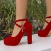 Q/Women's High Heel Single Shoes Elegant Suede Solid Color Single Shoes Waterproof Platform Thick Heel Large Size Low