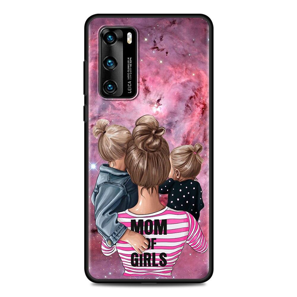 Черный чехол для Huawei P Smart Z P30 Y6 P40 Lite E Y7 P20 Pro Y6p Y8p Y9 2019 Y8s ТПУ чехол для телефона девушка ребенок супер мама женщина