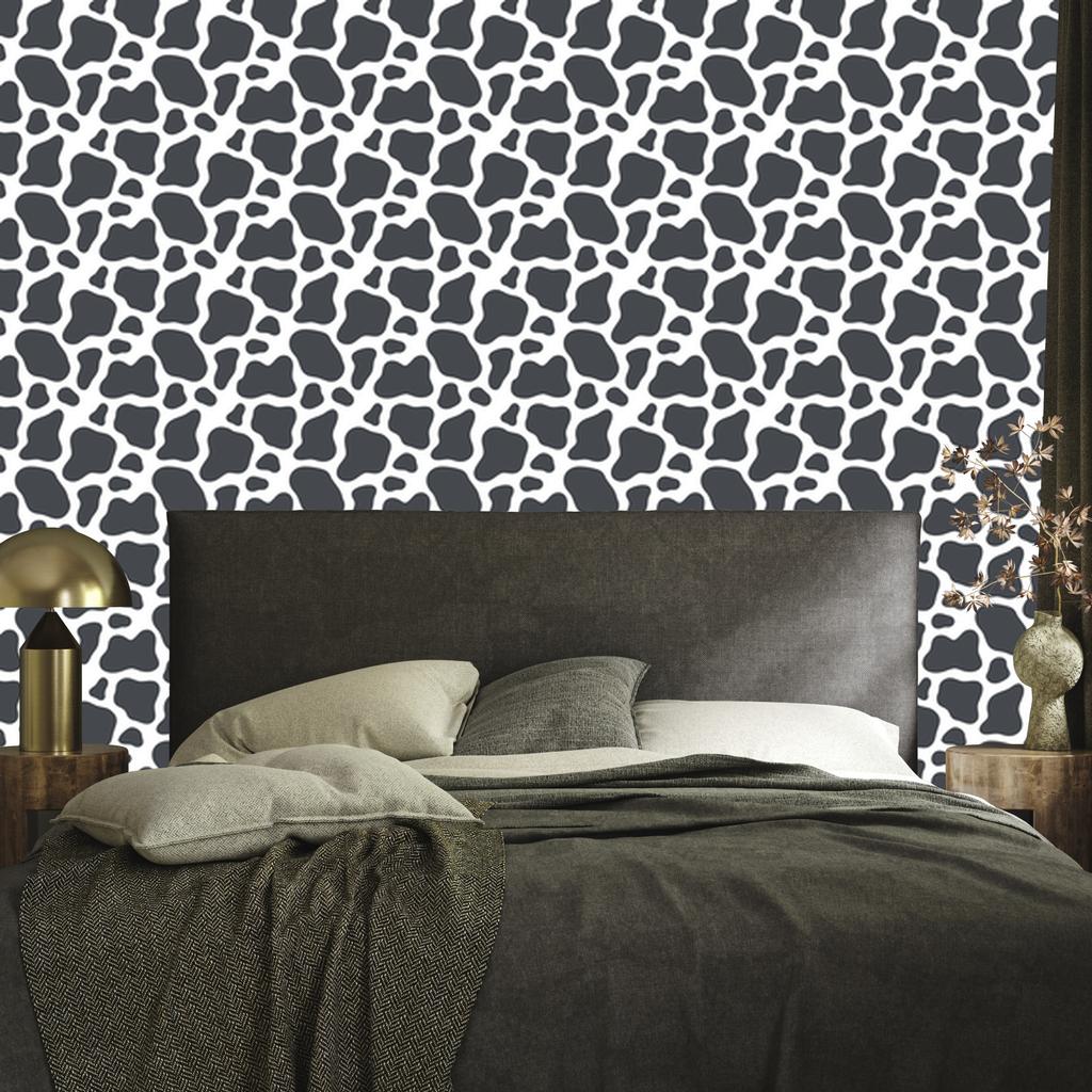 Cow Patches Wallpaper Navy Blue and Light Gray for Living Room and Bedroom 50x1000