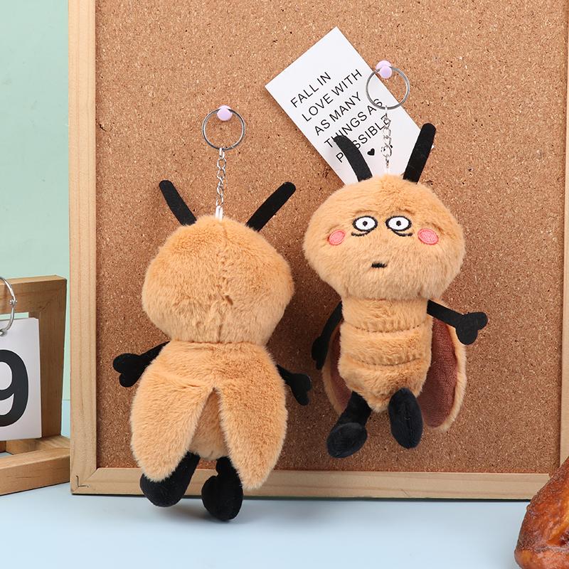 Creative Cockroach Plush Toy Cartoon Stuffed Xiaoqiang Doll Keychain Bag Pendant Car Key Holder For Birthday Gifts