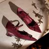 Wedge Heel Sheepskin Rivet One-word Buckle Belt Single Shoes Women's Pointed Head Temperament Bow Mary Jane Shoes