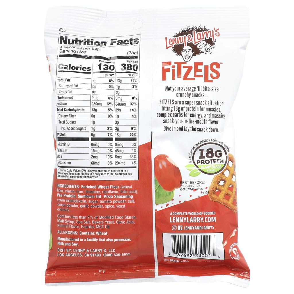 Lenny & Larry's, Fitzes™, Protein Pretzels, Pizza Palooza, 8 bags, 3 oz (85 g) each
