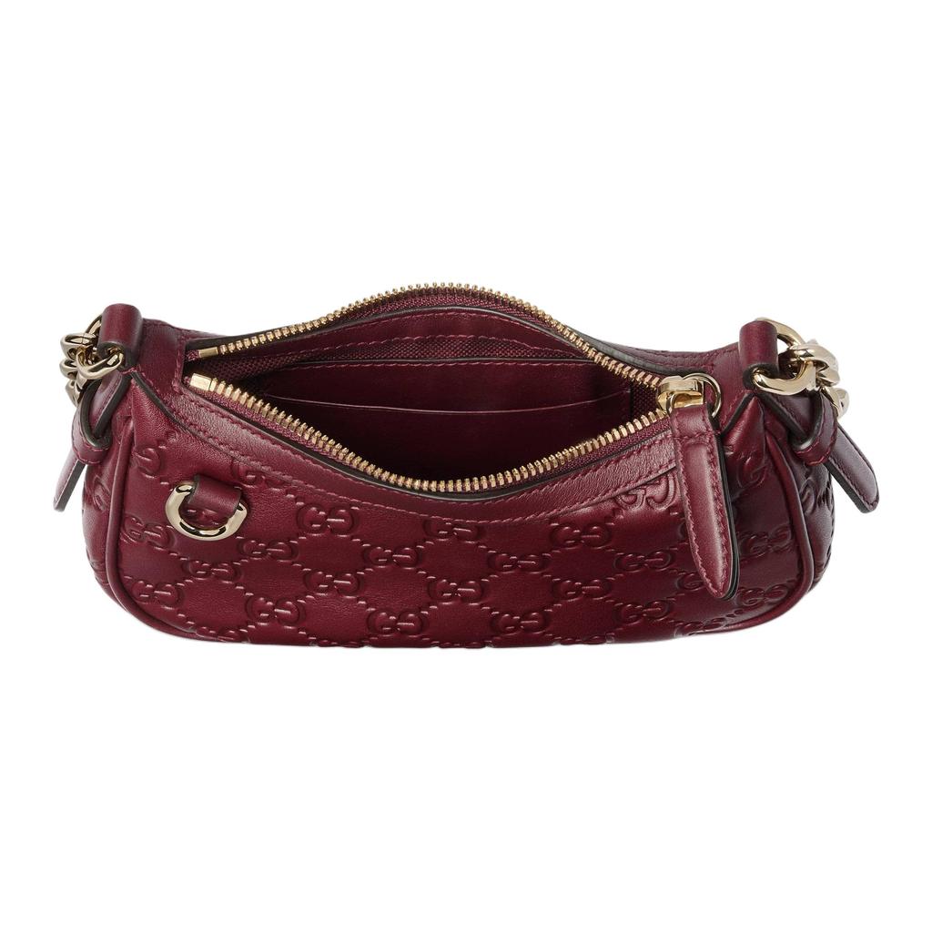 Gucci GG Emblem GG Print Embossed Leather Shoulder Bag Small Women Shoulder Bag Red 847091-AAFDV-6207