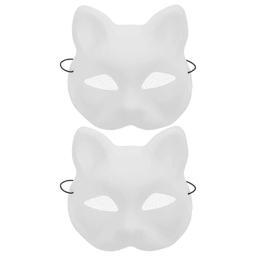 2Pcs Mesh Yarn Cat Face White Embryo Mask Fox Blank DIY Halloween Mask Animal Half Facemasks Masquerade Cosplay Party