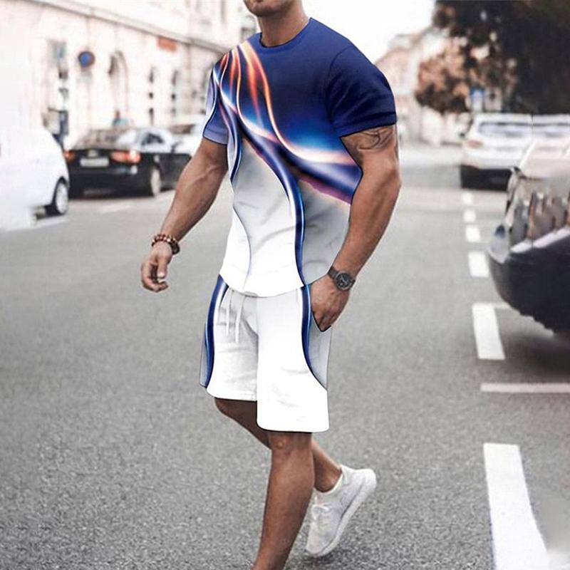 Мужская мода, новый спортивный комплект, летние повседневные освежающие шорты с 3D покерным принтом и короткими рукавами, топ большого размера в стиле Y2K
