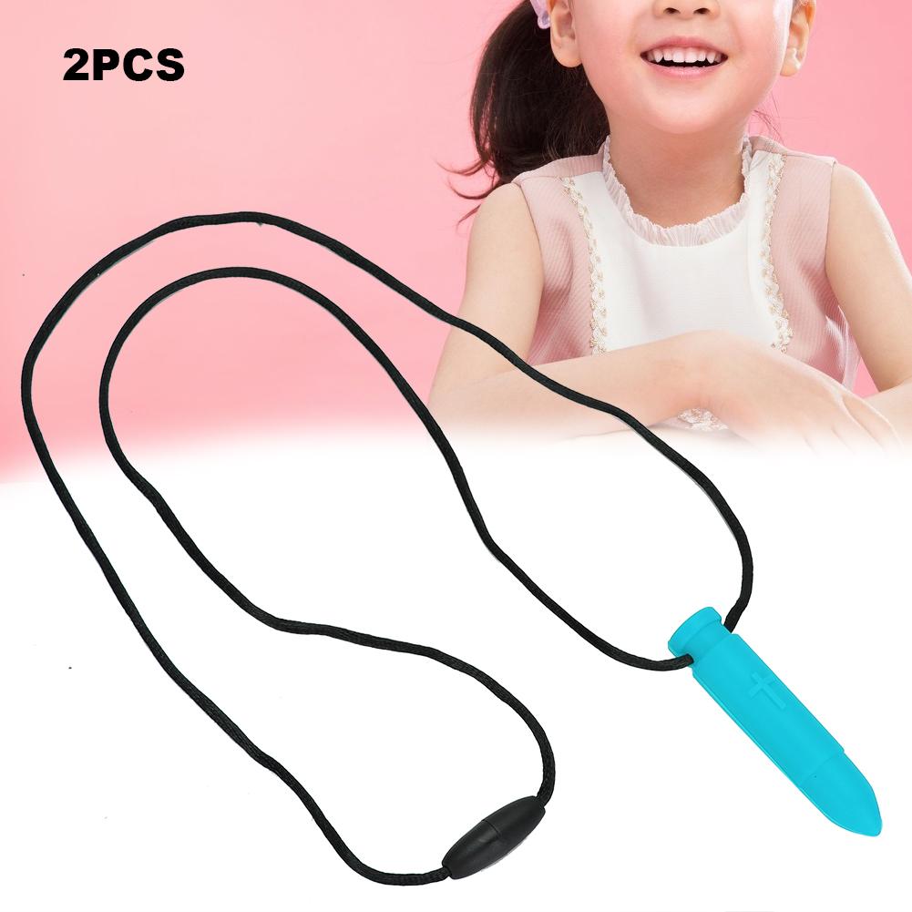 2pcs Silicone Teether High Temperature Resistant Waterproof Chewing Pendant NecklaceSky Blue
