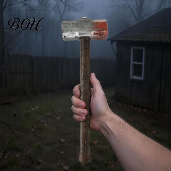 Detailed Costume Hammer Plastic Fake Prop, Lightweight Sledge for Halloween Stage Performance Prop Accessory, Spooky Faux Blood Weapon Cosplay, Scary