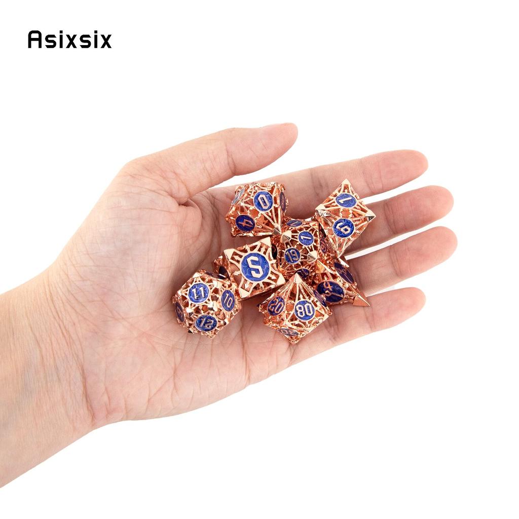 7 шт. оранжево-синие металлические кубики, набор полых металлических многогранных кубиков, подходящий для ролевой ролевой игры, настольной игры, карточной игры