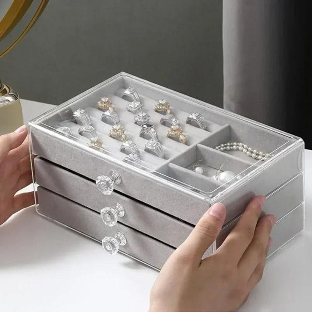 3-Layer Drawer Storage Box High-Capacity Earrings Necklaces Storage  Countertop Display