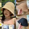 Summer Straw Sun Hat Wide Brim Beach Visor Cap Elegant Straw Bucket Hat  Outdoor