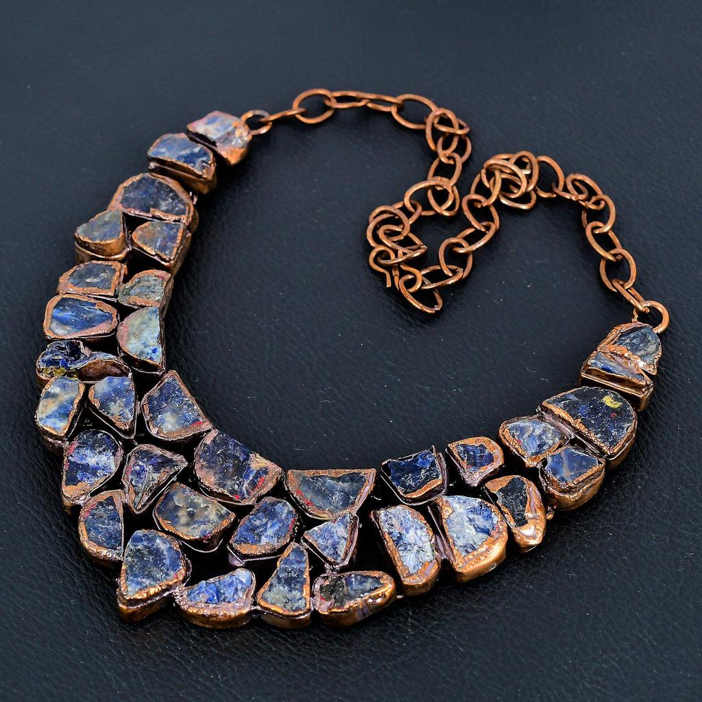 Содалит Ручной Работы Последний Дизайн Ювелирное Ожерелье, Медное Гальваноформованное Ожерелье с Драгоценным Камнем, Подарок для Матери