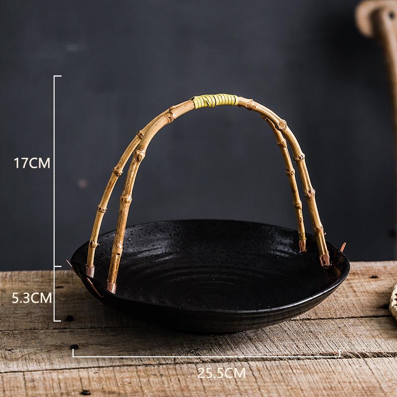 Creative Ceramic Dish Portable Basket Hotel Special Dish Restaurant Ceramic Dish Table Decoration Round Tray Creative Tableware