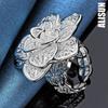 925 Sterling Silver Three Layered Flower Ring with Opening Fashionable Wedding Jewelry