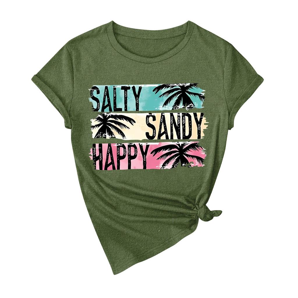 Women's Fashion Casual Summer Comfortable Printed Round Neck Short Sleeve Top Blouse