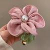 Hair Tie Handmade Satin Flower Decor Hair Tie with Imitation Pearls Large Elastic Soft Hair Band Autumn Winter Hair Accessories