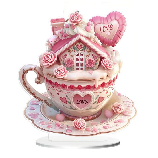 Орнамент в виде сердца любви 2D Плоский акриловый настольный декор Мультяшный орнамент в виде сердца любви