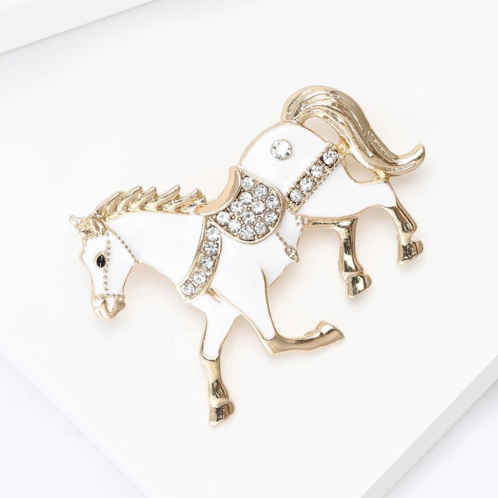 Retro Enamel Rhinestone Horse Brooch Luxury Animal Lapel Pins Zodiac Pin  Party Decoration