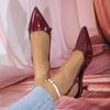 New Summer French Wine Red Pointed Patent Leather Mid-heel Overhead Sandals for Women Retro Skinny Heel Back Empty Shoes