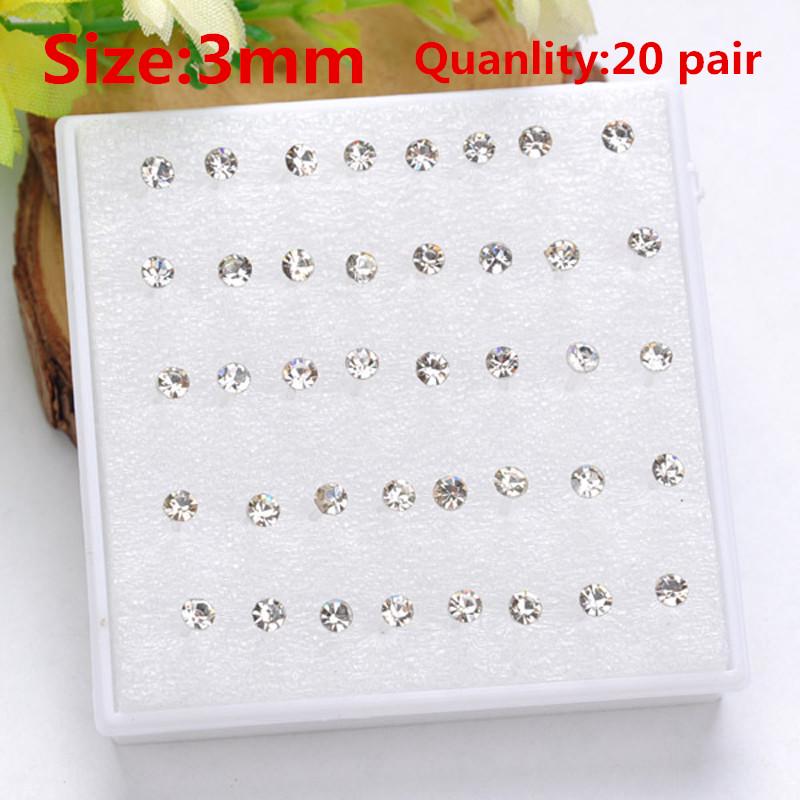 Модные разноцветные серьги для девочек, 20 пар в упаковке, серьги-гвоздики со стразами, модные милые женские серьги-гвоздики с кристаллами