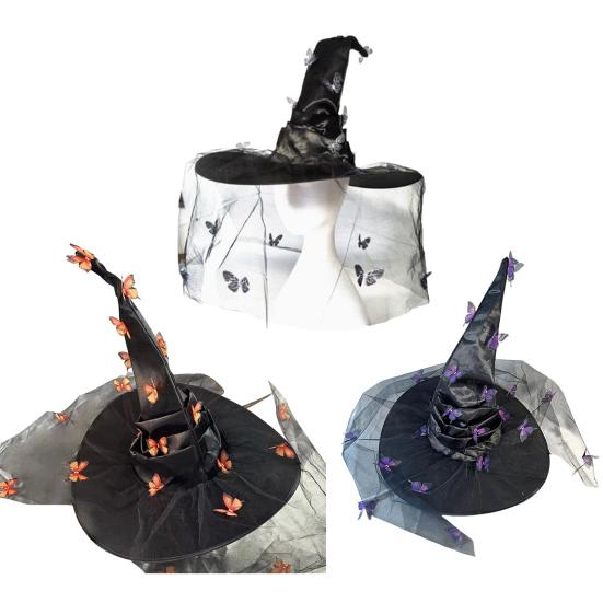 Шляпа ведьмы сетчатая пряжа накидка дизайн с бабочками женская шляпа для косплея тема Хэллоуина магический таинственный аксессуар