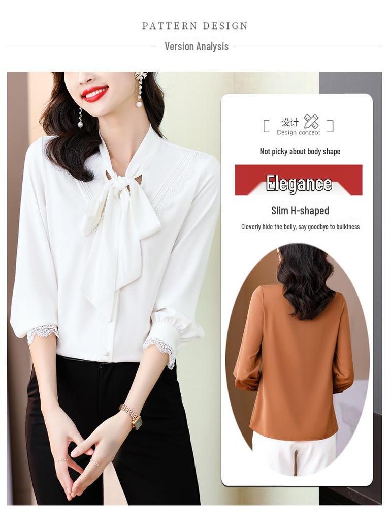 Брендовая женская блузка из шелка высокого класса с галстуком-бабочкой - Модный стиль