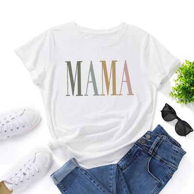 Женская хлопковая футболка MAMA с коротким рукавом, круглым вырезом, 2D-принтом