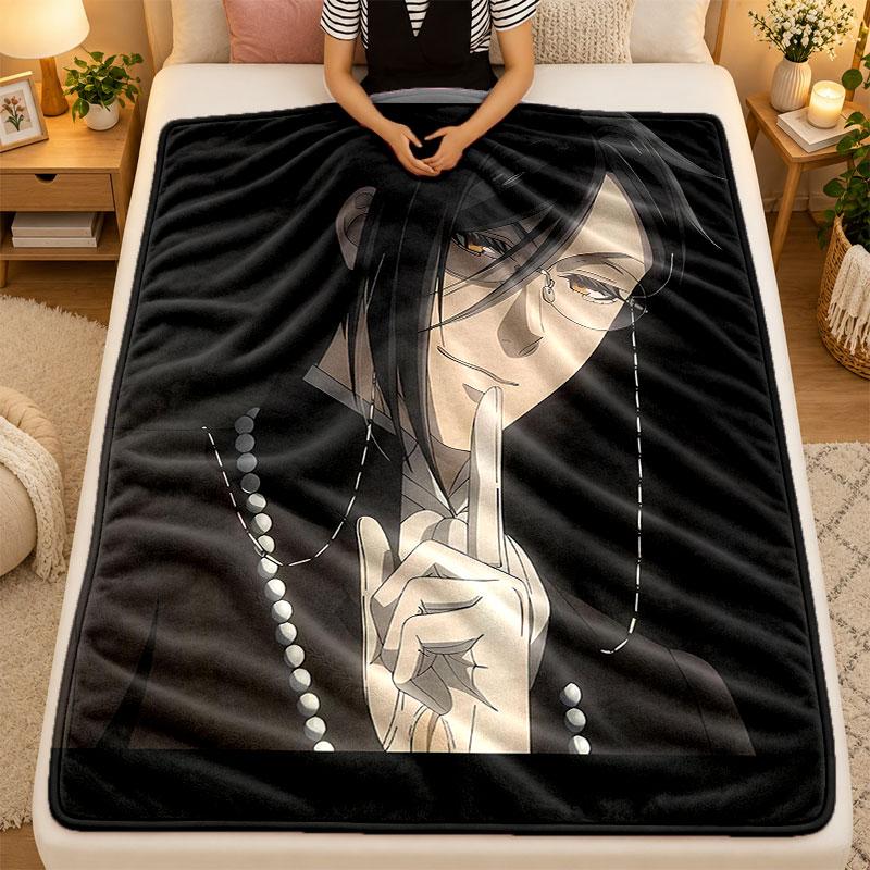 Flannel BlanketBlack Butler Male Warm Soft Throw Blanket for Indoor Sofa Bed Living Room Use