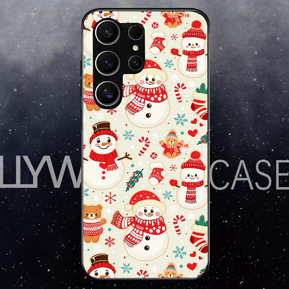 Christmas Santa Claus Snowman Phone Case For Samsung S25 Edge Ultra S23 S22 S21 S20 Ultra Plus S24 Fe A54 A53 A25 Glass Cover