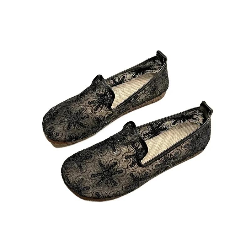 Модная женская обувь 2024 года, высококачественные женские туфли на плоской подошве с мелкими отверстиями, модные повседневные туфли с пайетками, женские туфли на плоской подошве с круглым носком, сплошные туфли на низком каблуке