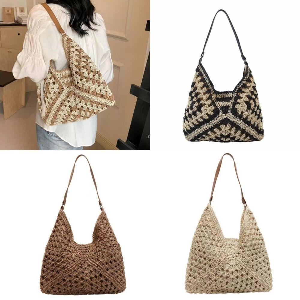 New Hollow-out Design Weaving Clutches Weaving Texture Large Capacity Underarm Bag Polyester Ladies Handbag Summer Season
