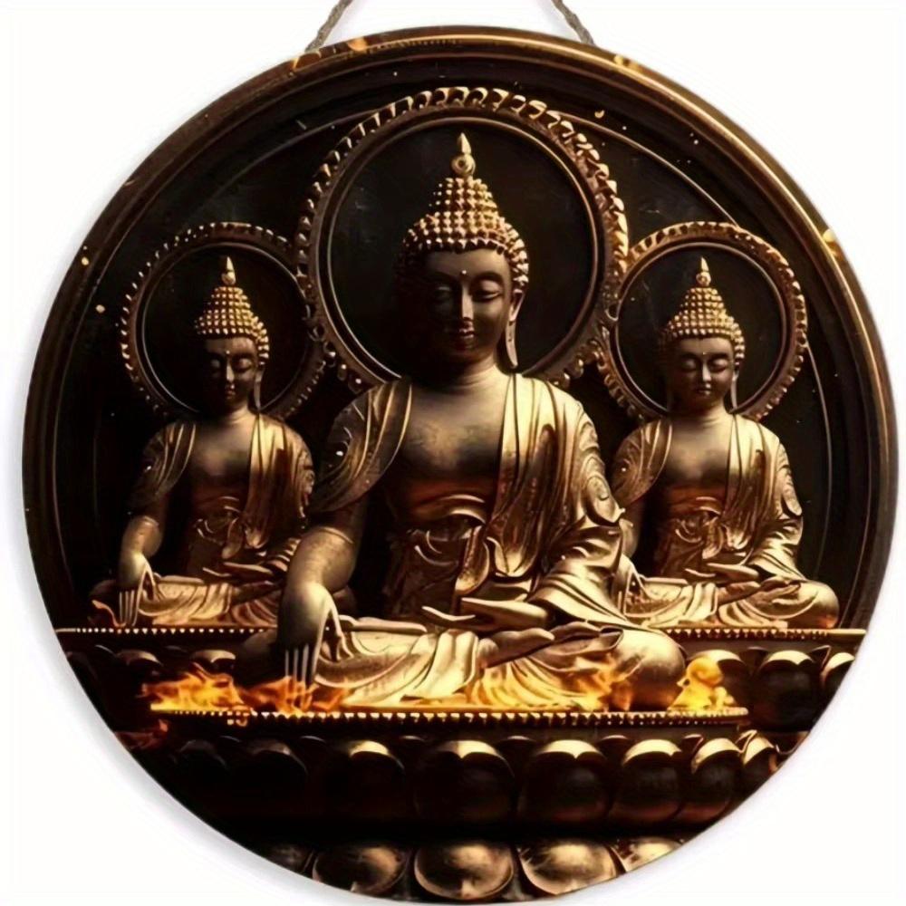 1pc 2d Flat Buddha Art Sign - Round Wooden Sign - 20cm Suitable for Home Living Room, Restaurant, Office, Garage, Bar, Coffee Shop Decoration, Gift