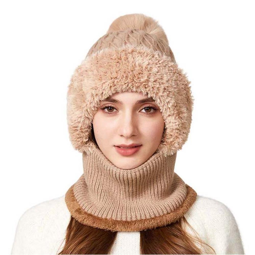 Windproof 2in1 Scarf Hat Plush Balaclavas Hat Fashion Winter Cap Mask Set Riding