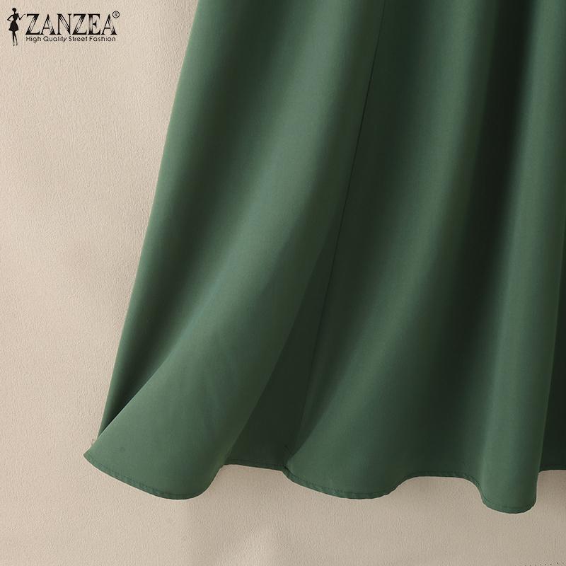 ZANZEA Women Casual Round Neck 3/4 Sleeve A-Line Long Dress