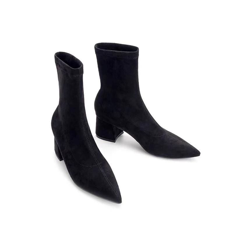 Замшевые женские ботильоны с острым носком на высоком каблуке, модные женские ботинки 2025 года, трендовые зимние дизайнерские прогулочные элегантные сексуальные женские ботинки