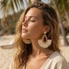 Wood Bohemian Drop Earrings Round Beach Jewelry Cute Geometric Earrings  Gift