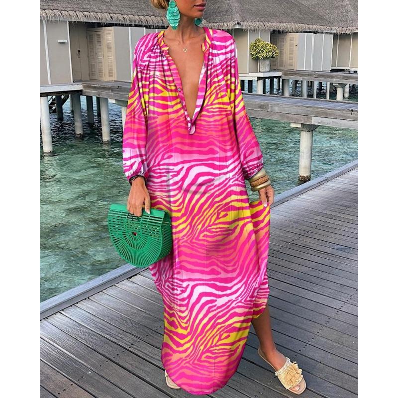 Новое модное платье с принтом и V-образным вырезом