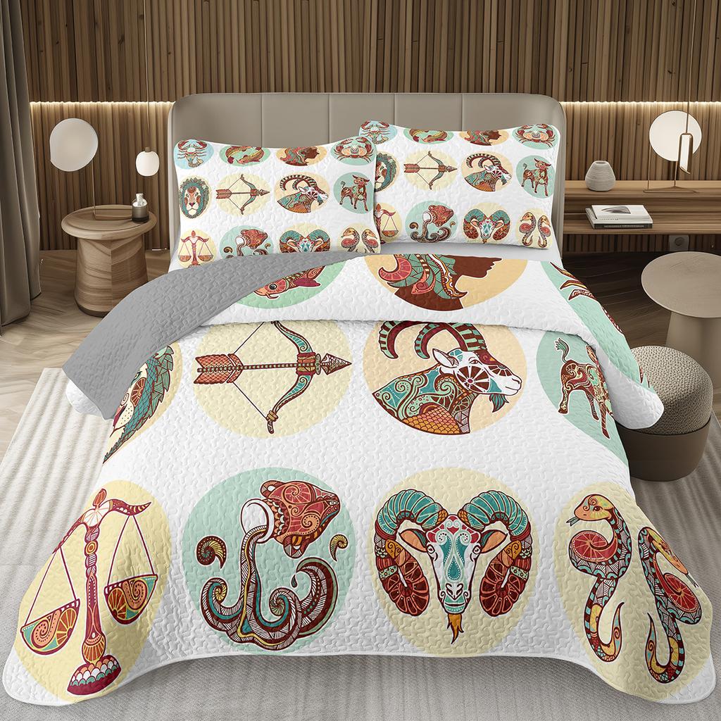 Покрывала 12 Знаков Зодиака Астрология Зодиак Покрывало Бохо Экзотический Комплект Постельного Белья Твин Кинг Двустороннее Серое Стеганое Покрывало