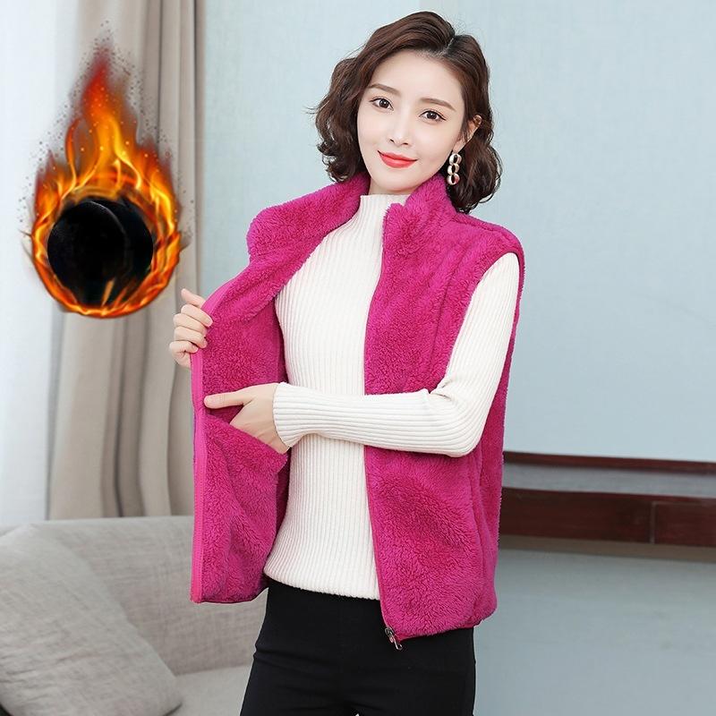 Осенний тонкий флисовый жилет для женщин среднего возраста, теплая короткая куртка из кораллового бархата с двухсторонней молнией, безрукавка 4XL