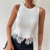 Женский сплошной цвет без рукавов, летний повседневный укороченный жилет с кисточками и голой талией