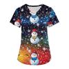 Women's Fashion V-neck Short Sleeve Workwear With Pockets Christmas Printed Tops