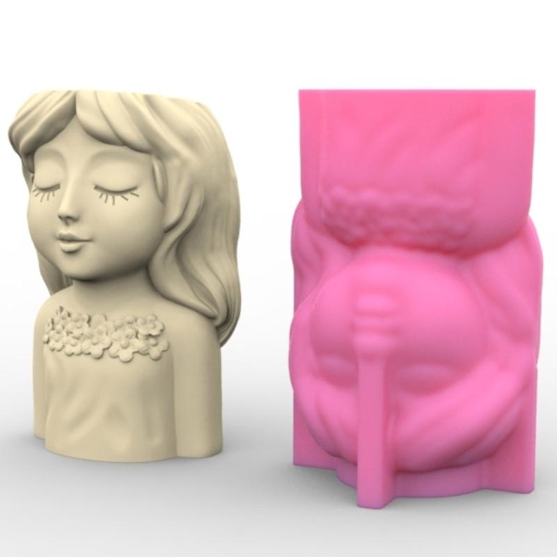 Cute Girls Flower Silicone Molds Pen Holder Epoxy Resin Mold Succulent Planter Making Tool for Gypsum Crafts