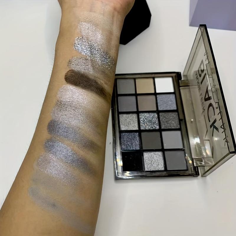 Палитра теней для век Smoky Eyeshadow Palette из 15 оттенков. Стойкие высокопигментированные тени для век с универсальными матовыми и блестящими покрытиями, панковские черные и оттенки серого