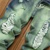 Four Seasons Ripped Slim Jeans Молодежные уличные мужские джинсы Повседневные джинсовые брюки Персонализированные прямые мужские брюки Ocean Green Модная мужская одежда