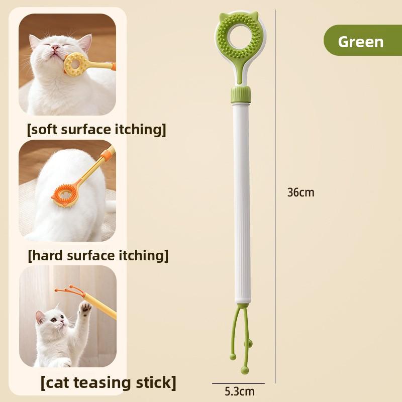 Double Sided Massager 2 in 1 Retractable Cat Tickler Cat Teaser Wand Interactive Cat Toy for Kitten Grooming Relieve Itching