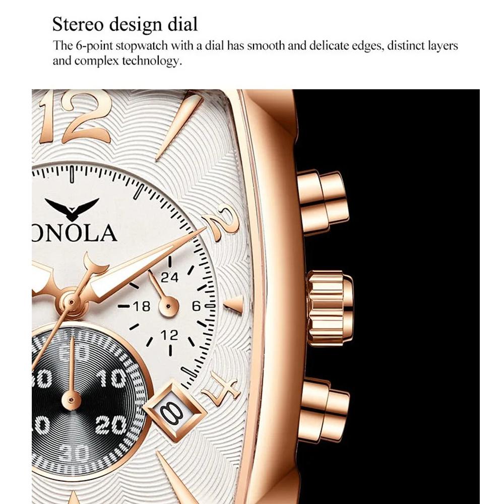 Роскошные деловые часы из нержавеющей стали с кожаным ремешком, водонепроницаемые часы, повседневные кварцевые мужские наручные часы с календарем, хронограф, прямоугольный циферблат